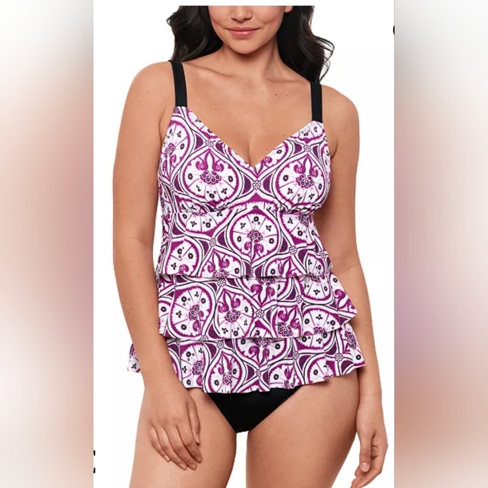 Women's Printed Tiered Fauxkini One Piece Swimsuit